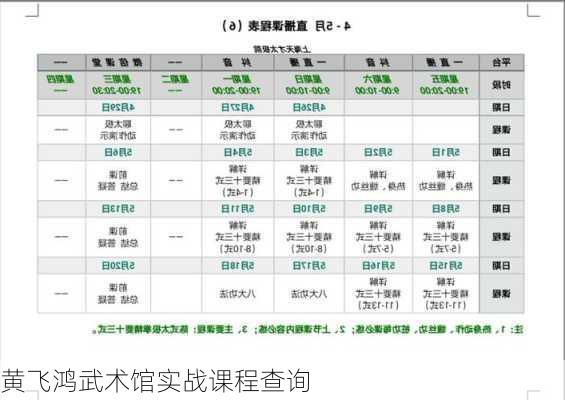 黄飞鸿武术馆实战课程查询